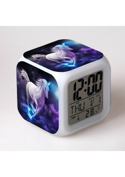 Erkek Kız Çalar Saat, Tek Boynuzlu Gece Işığı Çocuk Çalar Saat 4 Taraflı Tek Boynuzlu Desen 7 Tür LED Işık Uyandırma Başucu Saati Hediye Tek Boynuzlu Oda Dekoru Kız Yatak Odası Için (Yurt Dışından)