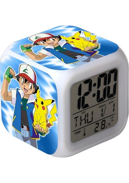 Wekity Pikachu Renkli Çalar Saat LED Kare Saat Zaman, Sıcaklık, Alarm, Tarih ile Dijital Çalar Saat (Yurt Dışından)