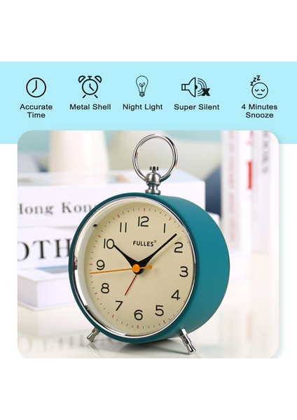 Analog Çalar Saat Gece Işığı ile Geçmeyen Erteleme Fonksiyonu Yuvarlak Retro Çalar Saat Pille Çalışan Saat Yatak Odası Oturma Odası Çocuklar Için (Yeşil) (Yurt Dışından)