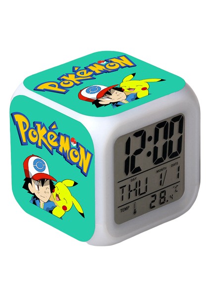 Wekity Pikachu Renkli Çalar Saat LED Kare Saat Zaman, Sıcaklık, Alarm, Tarih ile Dijital Çalar Saat (Yurt Dışından)