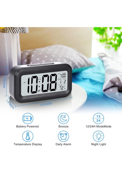Pil Dijital Çalar Saat, Yatak Odası Ev Ofis Için LCD Saat Elektronik, Tarih, Iç Sıcaklık, Erteleme Işığı, Küçük Boyutlu, Arka Işık-Siyah (Yurt Dışından) fiyatları