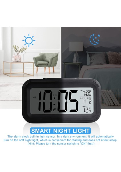 Pil Dijital Çalar Saat, Yatak Odası Ev Ofis Için LCD Saat Elektronik, Tarih, Iç Sıcaklık, Erteleme Işığı, Küçük Boyutlu, Arka Işık-Siyah (Yurt Dışından) modelleri