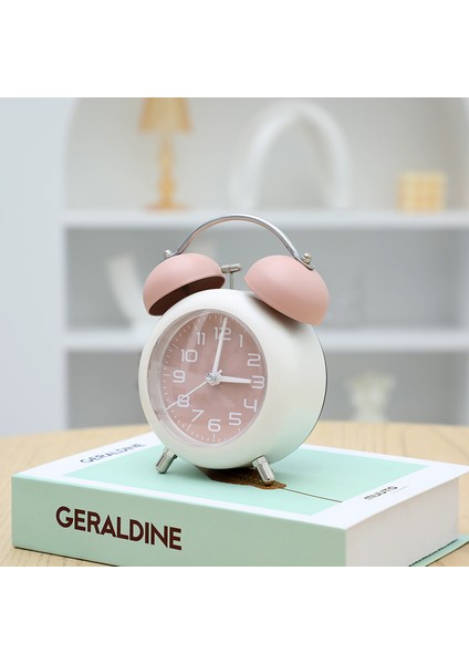 [geçmeyen 4" Ikiz Zil Çalar Saat - Arka Aydınlatma Fonksiyonlu Metal Çerçeve 3D Kadran - Ev ve Ofis Için Masa Masa Saati - Pembe (Yurt Dışından)