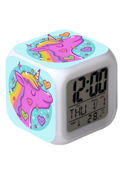 Wekity Unicorn Renkli Çalar Saat LED Kare Saat Zaman, Sıcaklık, Alarm, Tarih ile Dijital Çalar Saat (Yurt Dışından)