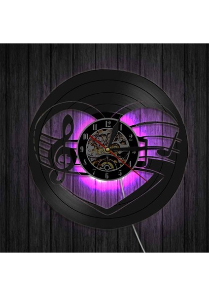 Müzik Vinil Plak Duvar Saati -Müzik Notları LED Işıklı Duvar Saati -Vinil Saat -Oturma Odası Duvar Dekoru - Müzikseverler Için Eşsiz Hediyeler (Yurt Dışından)