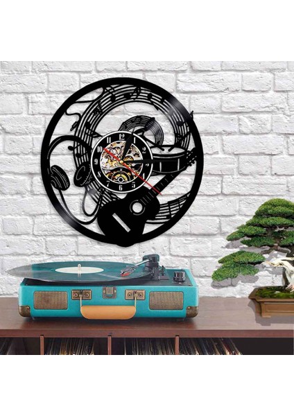 Müzik Vinil Plak Duvar Saati - Gitar Kulaklığı Desenli Vinil Duvar Saati - Vinil Saat - Oturma Odası Duvar Dekoru - Müzik Severler Için Eşsiz Hediyeler (Yurt Dışından)