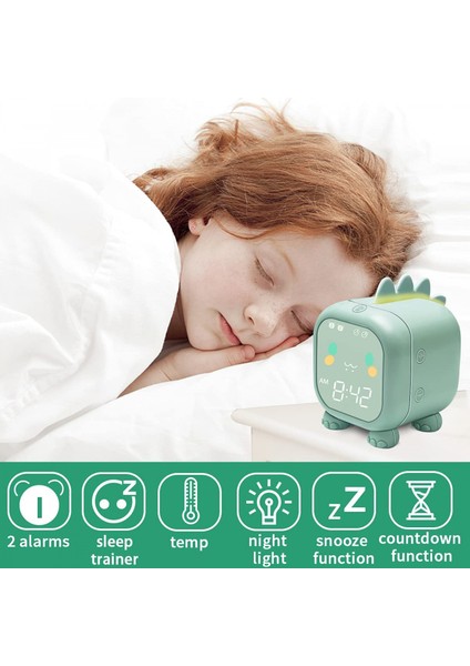 Dinozorlu Çocuk Çalar Saat, Çocuk Yatak Odası Için Dijital Çalar Saat, Sevimli Başucu Saati Çocuk Uyku Eğitmeni, Uyandırma Işığı ve Usb'li Gece Işığı (Yeşil) (Yurt Dışından) modelleri