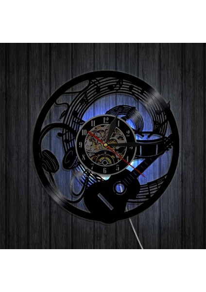 Müzik Vinil Plak Duvar Saati - Gitar Kulaklık Desenli LED Işıklı Duvar Saati - Vinil Saat - Oturma Odası Duvar Dekoru - Müzik Severler Için Benzersiz Hediyeler (Yurt Dışından) fırsatları