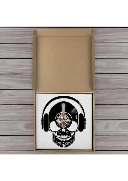Müzik Vinil Plak Duvar Saati - Kulaklıklı Kafatası Vinil Duvar Saati - Vinil Saat - Oturma Odası Duvar Dekoru - Müzik Aşığı Için Eşsiz Hediyeler (Yurt Dışından)