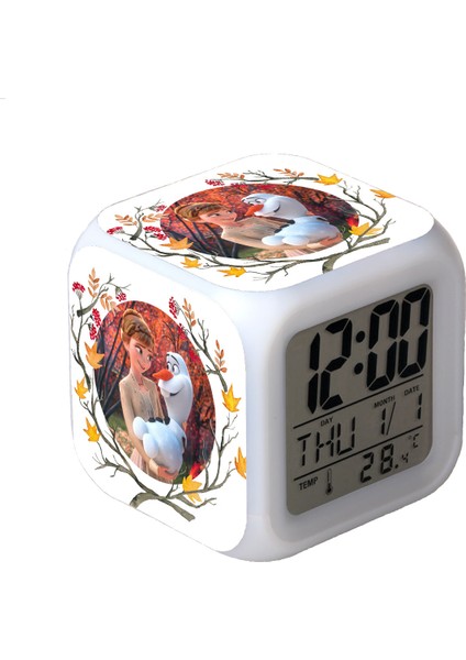 Dondurulmuş Renkli Parlayan LED Çalar Saat Anime Karikatür Çocuk Kare Saat Zaman, Sıcaklık, Alarm, Tarih ile Dijital Çalar Saat (Yurt Dışından)