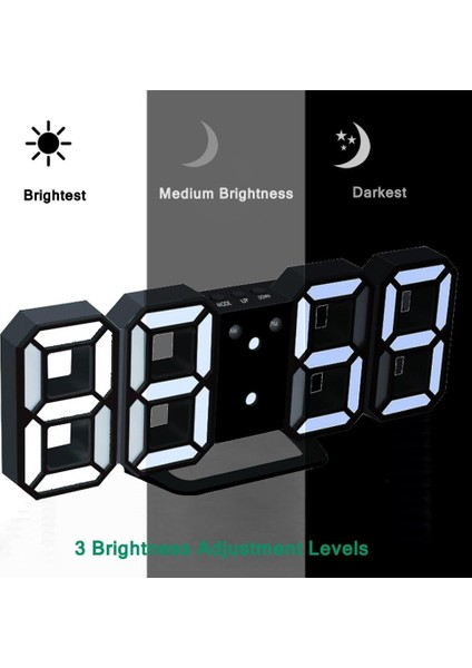 Elektronik LED Dijital Çalar Saatler [yükseltme Sürümü], Saat LED Parlaklığını Geceleri Otomatik Olarak Ayarlayabilir (Siyah / Beyaz) (Yurt Dışından)