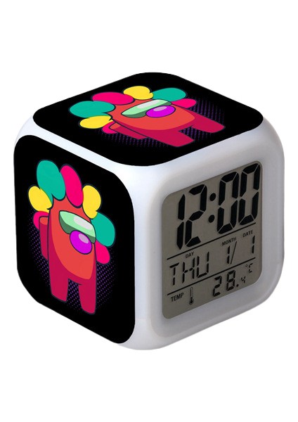 Space Werewolf Kill 7 Renk Değişkenli Dijital Çalar Saat, Zaman, Sıcaklık, Alarm, Tarih (Yurt Dışından)