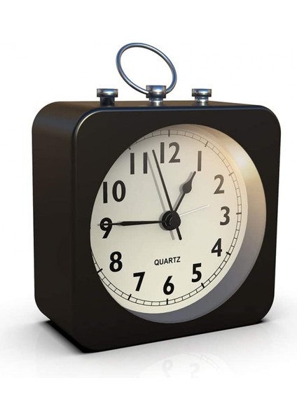 Kare Metal Kasalı Pille Çalışan Çalar Saat, Sessiz Geçişsiz Analog Kuvars, Yatak Odası/seyahat/masa/çocuklar Için Basit Kullanım (Siyah) (Yurt Dışından)