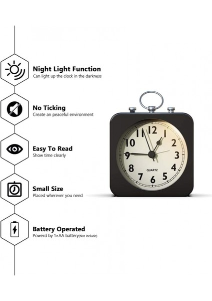 Kare Metal Kasalı Pille Çalışan Çalar Saat, Sessiz Geçişsiz Analog Kuvars, Yatak Odası/seyahat/masa/çocuklar Için Basit Kullanım (Siyah) (Yurt Dışından) fiyatları
