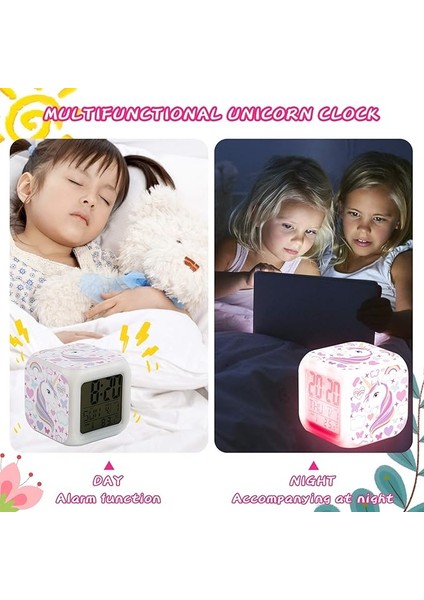 Erkek Kız Çalar Saat, Tek Boynuzlu Gece Işığı Çocuk Çalar Saat 4 Taraflı Tek Boynuzlu Desen 7 Tür LED Işık Uyandırma Başucu Saati Hediye Tek Boynuzlu Oda Dekoru Kız Yatak Odası Için (Yurt Dışından) fırsatları