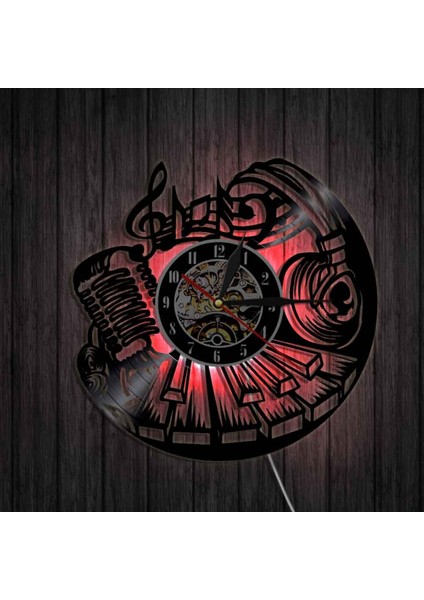 Müzik Vinil Kayıt Duvar Saati -Mikrofon Kesim Desenli LED Işık Duvar Saati -Vinil Saat -Oturma Odası Duvar Dekoru - Müzik Aşığı Için Benzersiz Hediyeler (Yurt Dışından)