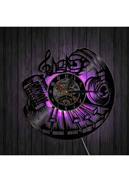 Müzik Vinil Kayıt Duvar Saati -Mikrofon Kesim Desenli LED Işık Duvar Saati -Vinil Saat -Oturma Odası Duvar Dekoru - Müzik Aşığı Için Benzersiz Hediyeler (Yurt Dışından)
