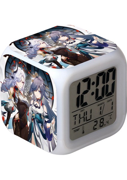 Wekity Game Yuanshen Çalar Saat LED Kare Saat Zaman, Sıcaklık, Alarm, Tarih ile Dijital Çalar Saat (Yurt Dışından)