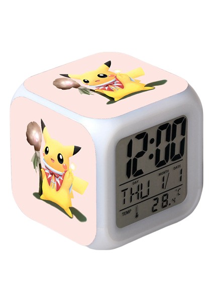 Wekity Pikachu Renkli Çalar Saat LED Kare Saat Zaman, Sıcaklık, Alarm, Tarih ile Dijital Çalar Saat (Yurt Dışından)