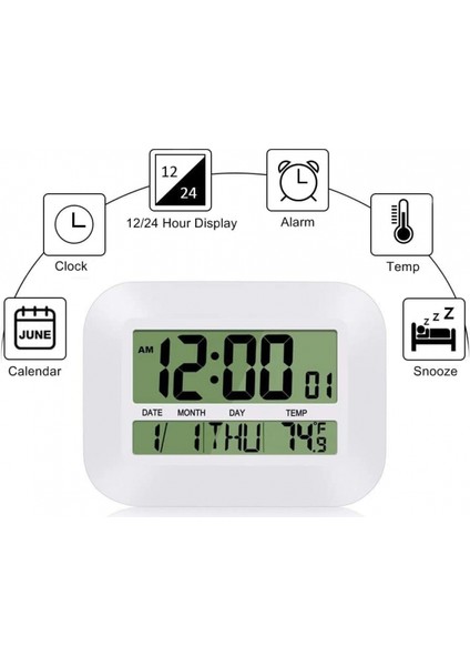 Dijital Çalar Saat -4 Parlaklık LED Ekran, 12/24 Saat Erteleme, Yedek Pilli Adaptör Gücü, Büyük Çocuklar Için Kolay Çalıştırma, (Beyaz) (Yurt Dışından)