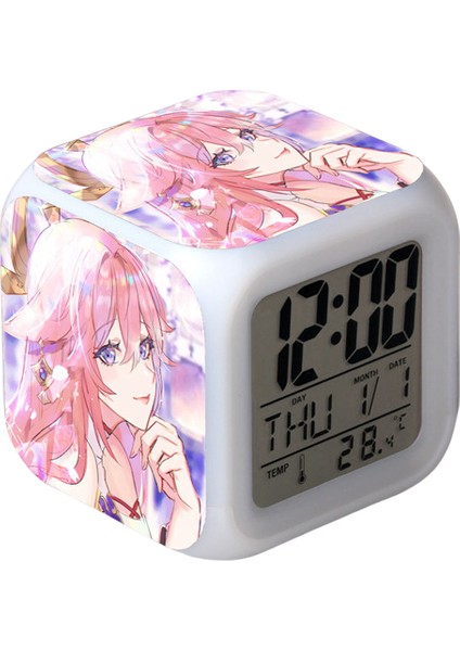 Wekity Game Yuanshen Çalar Saat LED Kare Saat Zaman, Sıcaklık, Alarm, Tarih ile Dijital Çalar Saat (Yurt Dışından)