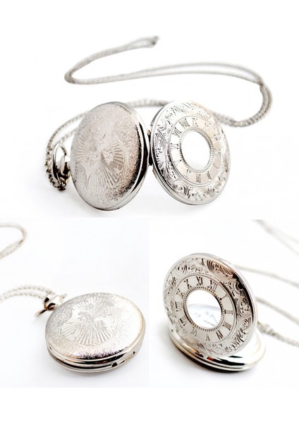 Vintage Romen Rakamları Ölçekli Zincirli Kuvars Cep Saati, Gümüş (Yurt Dışından) fiyatları