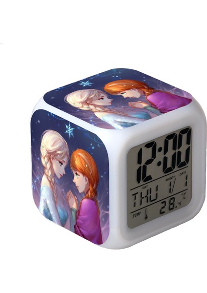 Dondurulmuş Renkli Parlayan LED Çalar Saat Anime Karikatür Çocuk Kare Saat Zaman, Sıcaklık, Alarm, Tarih ile Dijital Çalar Saat (Yurt Dışından)