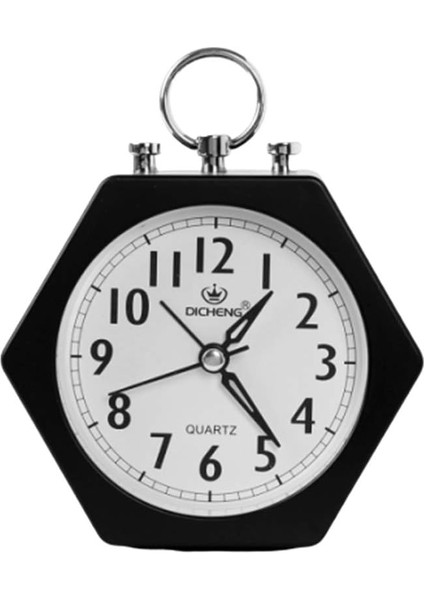 Küçük Masa Saatleri Dekoratif Analog Çalar Saat Altıgen Başucu Masa Saati Siyah (Yurt Dışından)