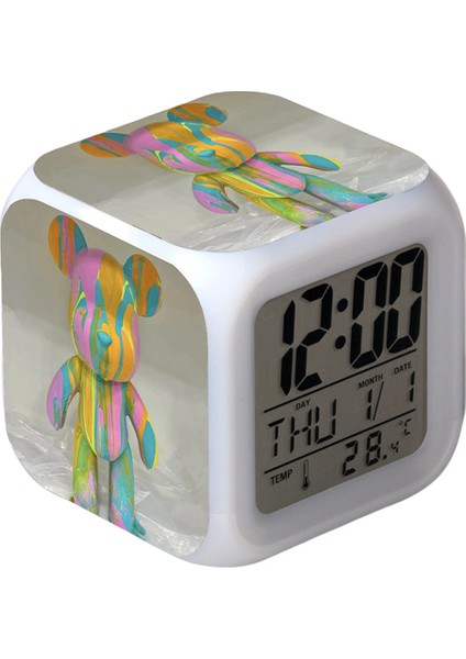 Wekity Karikatür Sıvı Şiddetli Ayı Çalar Saat LED Kare Saat Zaman, Sıcaklık, Alarm, Tarih ile Dijital Çalar Saat (Yurt Dışından)