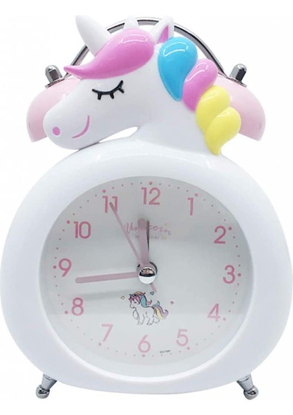 Kızlar Için Tek Boynuzlu Çalar Saat, Vintage Yüksek Sesle Ikiz Çan Karikatür Alarmı, Düğme Gece Lambası, Başucu-Beyaz Için Pille Çalışan Geçmeyen Sessiz Çalar Saat (Yurt Dışından)