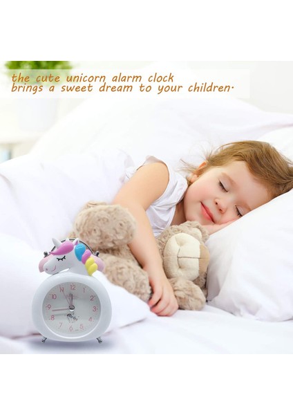 Kızlar Için Tek Boynuzlu Çalar Saat, Vintage Yüksek Sesle Ikiz Çan Karikatür Alarmı, Düğme Gece Lambası, Başucu-Beyaz Için Pille Çalışan Geçmeyen Sessiz Çalar Saat (Yurt Dışından) modelleri