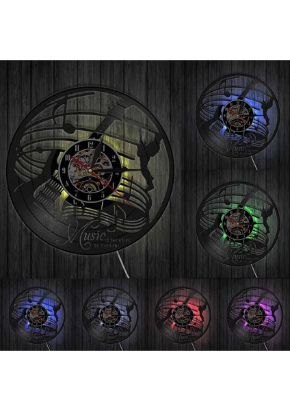 Müzik Vinil Kayıt Duvar Saati - Müzik Aleti LED Işık Duvar Saati - Gitar Vinil Saat - Oturma Odası Duvar Dekoru - Babalar Günü Için Eşsiz Hediyeler (Yurt Dışından)