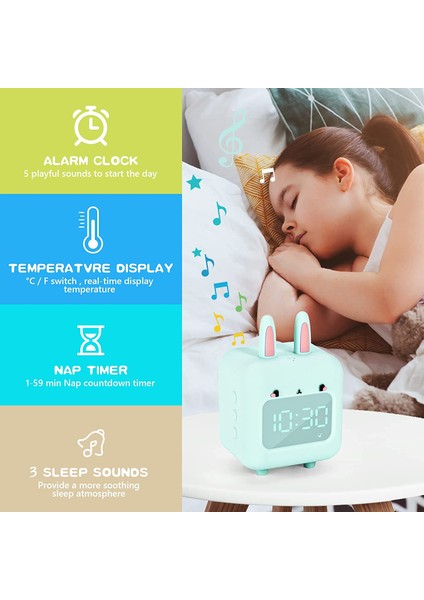 Çocuk Çalar Saat, Kızlar Için Sevimli Tavşan Çalar Saat, Beyaz Gürültü Çalar Saat, Usb'li Gece Işığı Kızlar Için Çocuk Çalar Saat Yatak Odası (Yeşil) (Yurt Dışından) fırsatları