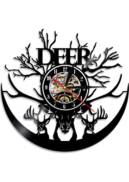 Müzik Vinil Kayıt Duvar Saati -Geyik Kafası Vinil Duvar Saati - Vinil Saat - Oturma Odası Duvar Dekoru - Müzik Aşığı Için Eşsiz Hediyeler (Yurt Dışından)
