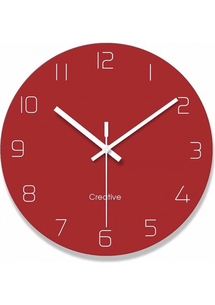 Sessiz Kuvars Dekoratif Duvar Saati Geçmeyen Yuvarlak Pille Çalışan Cam Saat Oturma Odası Mutfak Ev Ofis Için 12 Inç - Kırmızı (Yurt Dışından)