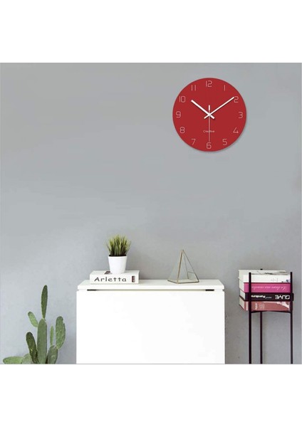Sessiz Kuvars Dekoratif Duvar Saati Geçmeyen Yuvarlak Pille Çalışan Cam Saat Oturma Odası Mutfak Ev Ofis Için 12 Inç - Kırmızı (Yurt Dışından) fiyatları