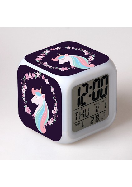 Erkek Kız Çalar Saat, Tek Boynuzlu Gece Işığı Çocuk Çalar Saat 4 Taraflı Tek Boynuzlu Desen 7 Tür LED Işık Uyandırma Başucu Saati Hediye Tek Boynuzlu Oda Dekoru Kız Yatak Odası Için (Yurt Dışından)