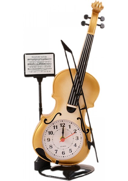 Adet Vintage Plastik Keman Kuvars Analog Çalar Saat Masaüstü Başucu Yaratıcı Enstrüman Masa Saati Masa Saati, Kahverengi (Yurt Dışından)