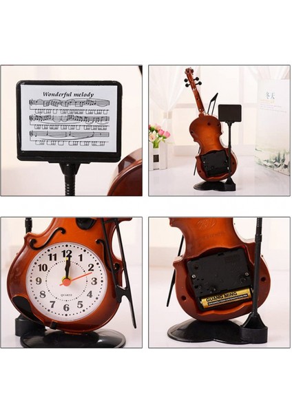 Adet Vintage Plastik Keman Kuvars Analog Çalar Saat Masaüstü Başucu Yaratıcı Enstrüman Masa Saati Masa Saati, Kahverengi (Yurt Dışından) fırsatları