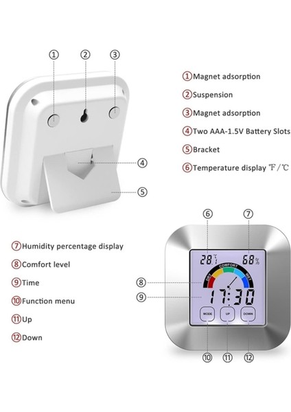 Higrometre Iç Mekan Termometresi Dijital Sıcaklık Odası Higrometre Ölçer Sensörü Nem Ölçer (Renk : Gümüş) (Yurt Dışından) modelleri