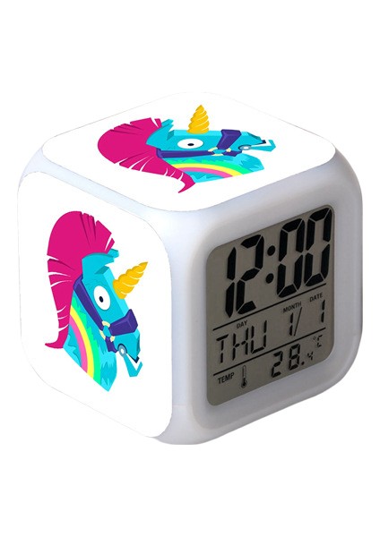 Wekity Unicorn Renkli Çalar Saat LED Kare Saat Zaman, Sıcaklık, Alarm, Tarih ile Dijital Çalar Saat (Yurt Dışından)
