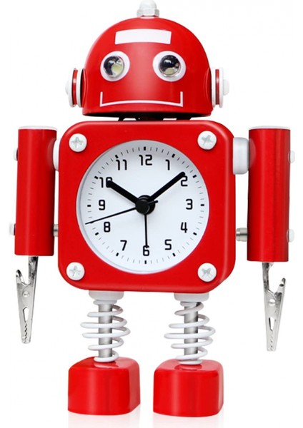 Geçmeyen Robot Çalar Saat Paslanmaz Metal - Yanıp Sönen Göz Işıkları ve El Klipsli Uyandırma Saati (Yakut Kırmızısı) (Yurt Dışından)
