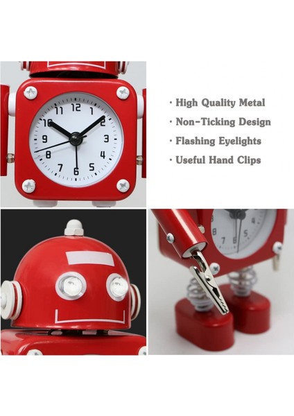 Geçmeyen Robot Çalar Saat Paslanmaz Metal - Yanıp Sönen Göz Işıkları ve El Klipsli Uyandırma Saati (Yakut Kırmızısı) (Yurt Dışından) fiyatları