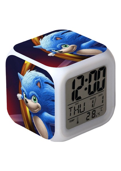 Wekity Sonic The Hedgehog Renkli Çalar Saat LED Kare Saat Zaman, Sıcaklık, Alarm, Tarih ile Dijital Çalar Saat (Yurt Dışından)