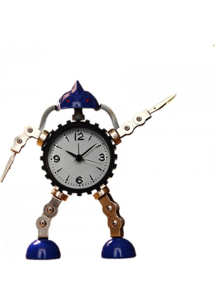 Dişli Robot Çalar Saat Paslanmaz Çelik Metal, Yanıp Sönen Göz Işığı ve El Klipsli Uyandırma Saati (Mavi) (Yurt Dışından)
