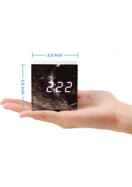 Mermer Desenli Çalar Saat, USB Güç Kaynağı, Ses Kontrolü, Zamanlayıcı, Termometre ile Moda Çok Fonksiyonlu LED Çalar Saat Küpü - Siyah (Yurt Dışından) fiyatları