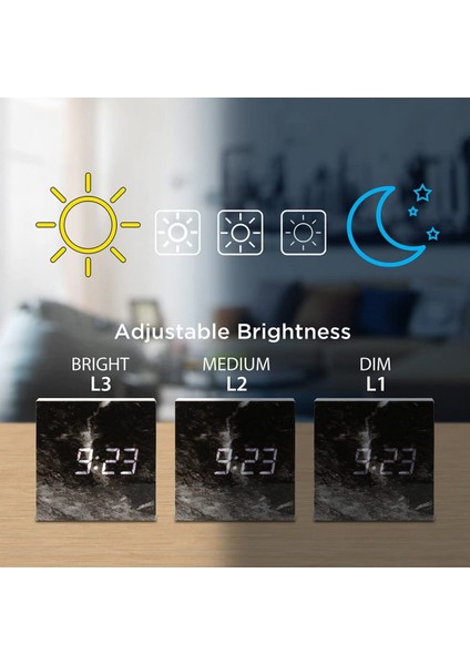 Mermer Desenli Çalar Saat, USB Güç Kaynağı, Ses Kontrolü, Zamanlayıcı, Termometre ile Moda Çok Fonksiyonlu LED Çalar Saat Küpü - Siyah (Yurt Dışından) modelleri