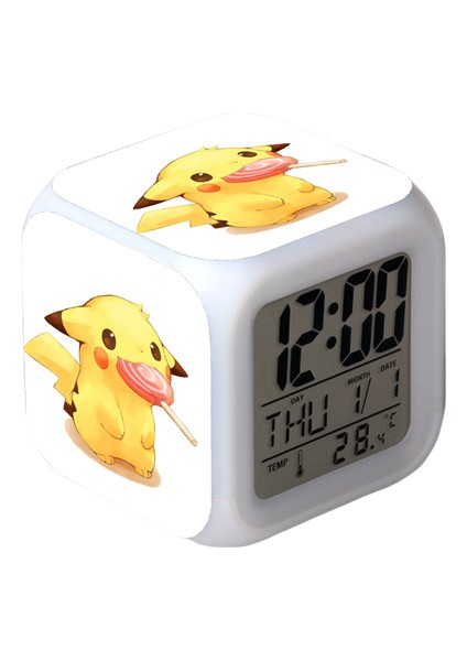 Wekity Pikachu Renkli Çalar Saat LED Kare Saat Zaman, Sıcaklık, Alarm, Tarih ile Dijital Çalar Saat (Yurt Dışından)