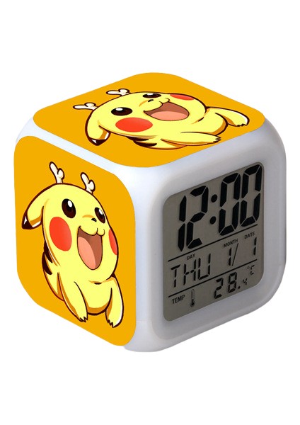 Wekity Pikachu Renkli Çalar Saat LED Kare Saat Zaman, Sıcaklık, Alarm, Tarih ile Dijital Çalar Saat (Yurt Dışından)