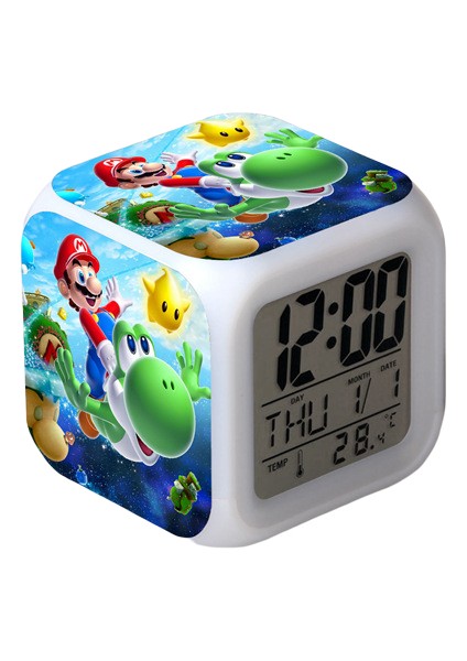 Wekity Süper Mario Renkli Çalar Saat LED Kare Saat Zaman, Sıcaklık, Alarm, Tarih ile Dijital Çalar Saat (Yurt Dışından)